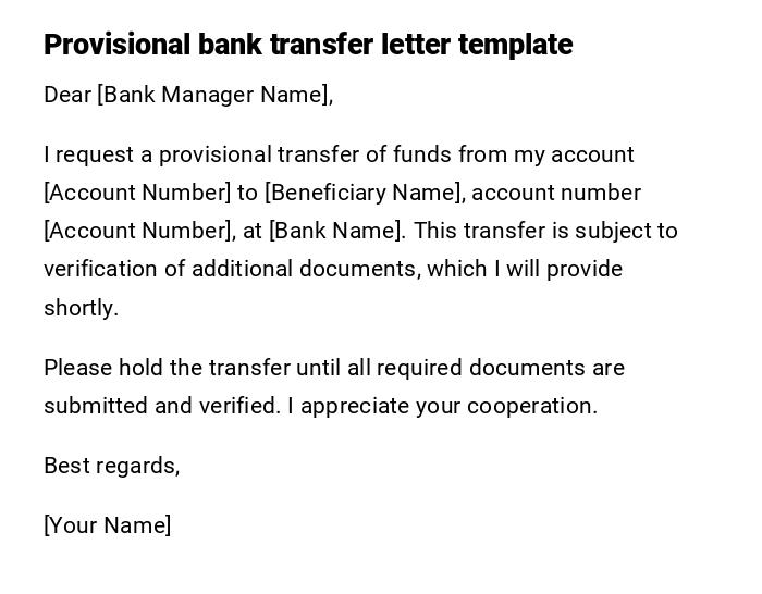Provisional bank transfer letter template Provisional bank transfer letter template