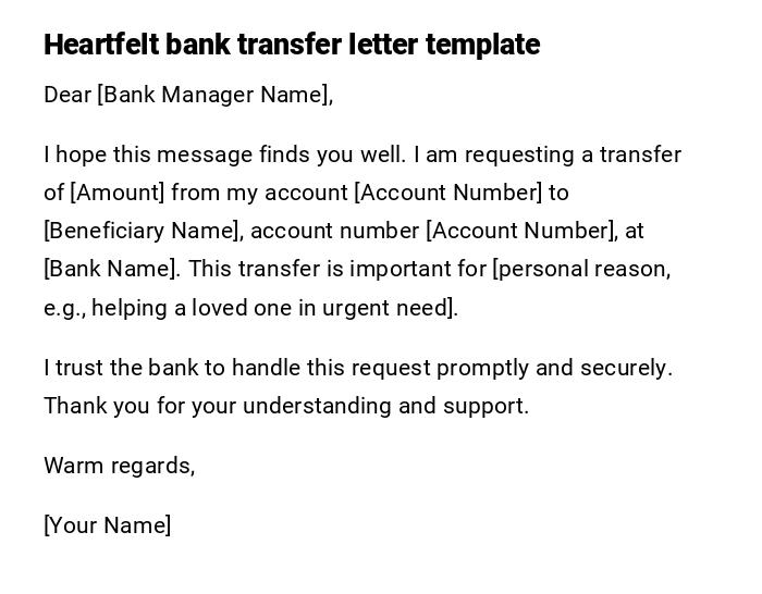 Heartfelt bank transfer letter template Heartfelt bank transfer letter template