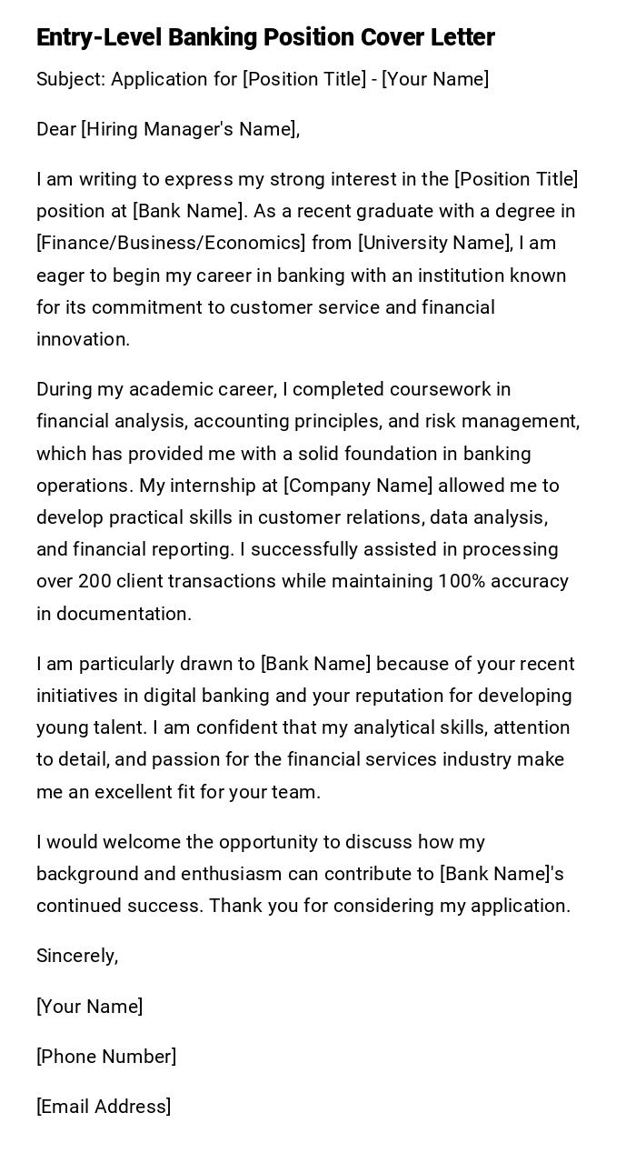 Entry-Level Banking Position Cover Letter Entry-Level Banking Position Cover Letter