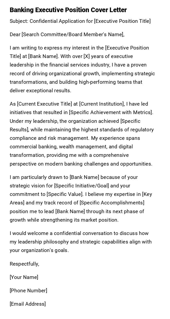 Banking Executive Position Cover Letter Banking Executive Position Cover Letter