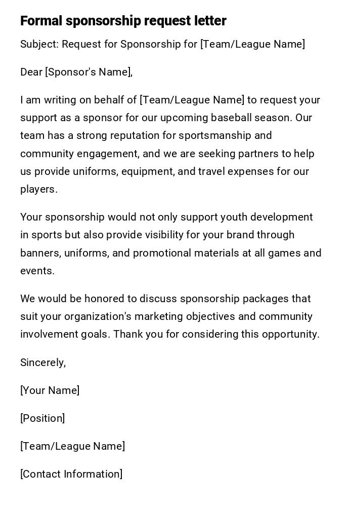 Formal sponsorship request letter Formal sponsorship request letter