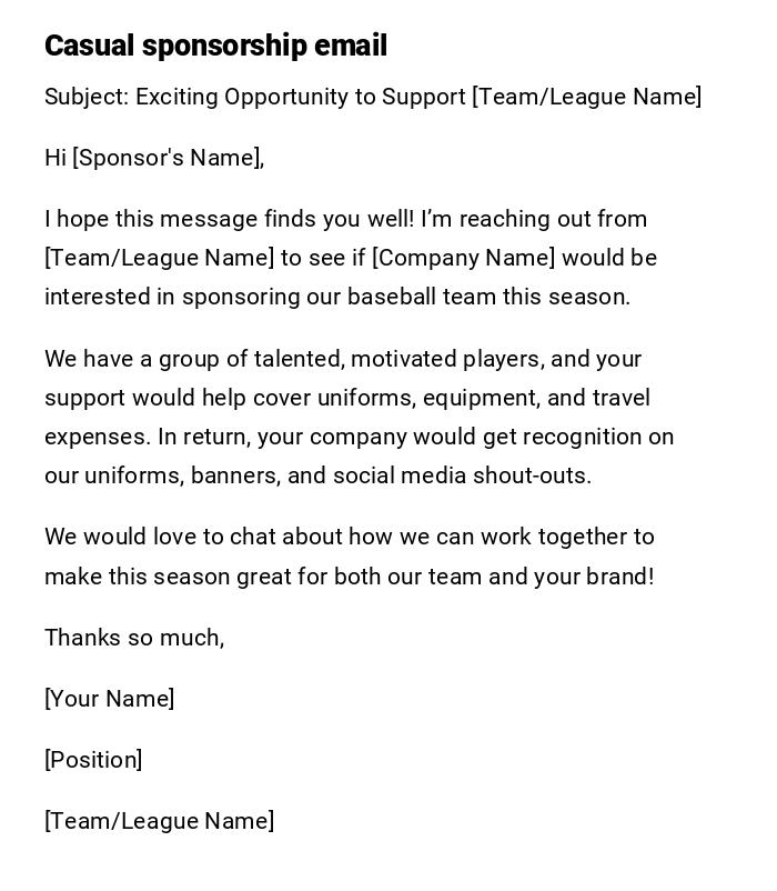Casual sponsorship email Casual sponsorship email