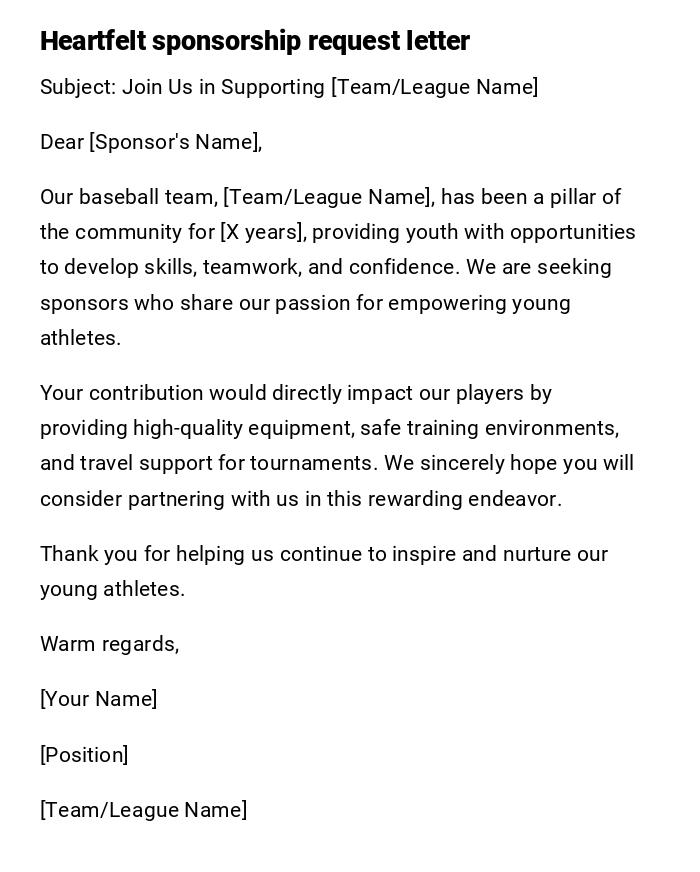 Heartfelt sponsorship request letter Heartfelt sponsorship request letter