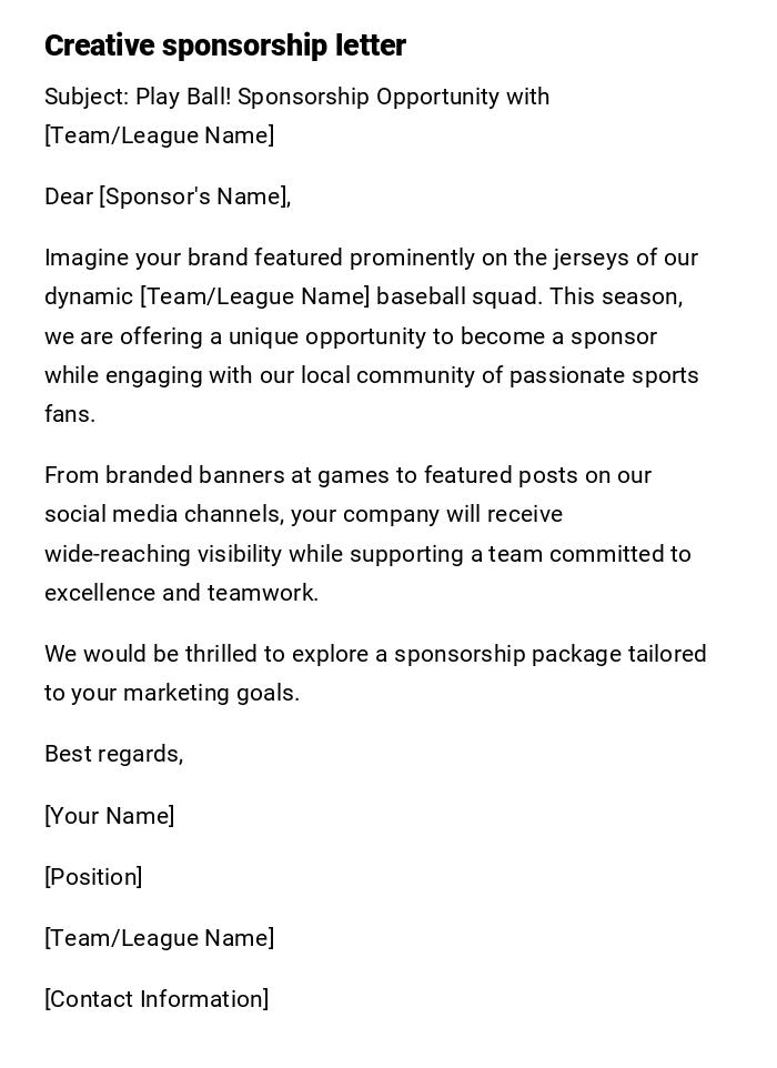 Creative sponsorship letter Creative sponsorship letter