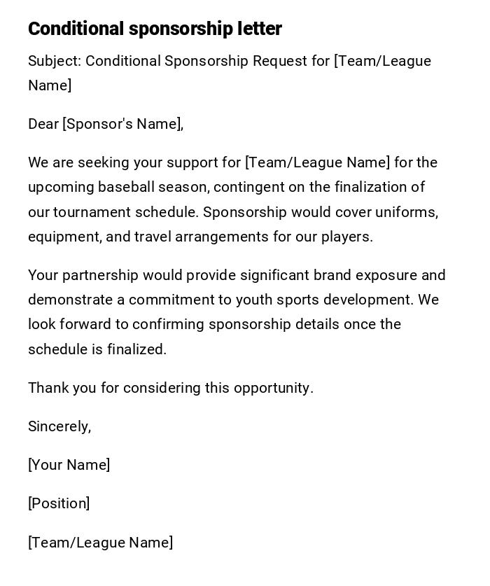 Conditional sponsorship letter Conditional sponsorship letter