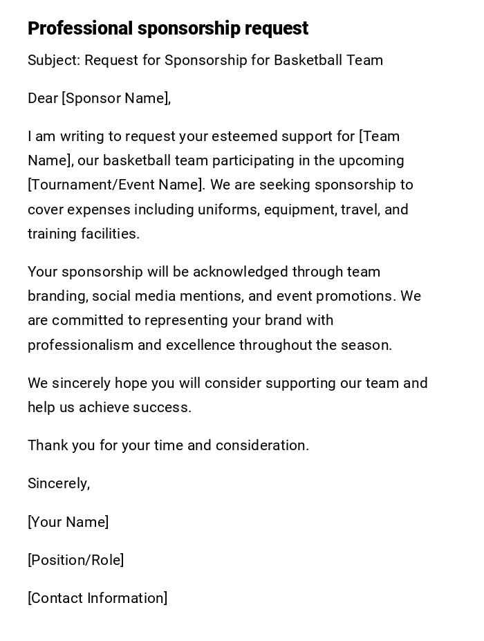 Professional sponsorship request Professional sponsorship request