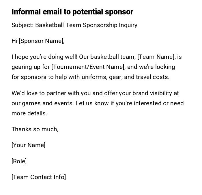 Informal email to potential sponsor Informal email to potential sponsor