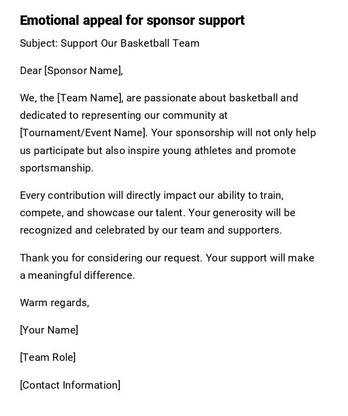 Emotional appeal for sponsor support Emotional appeal for sponsor support