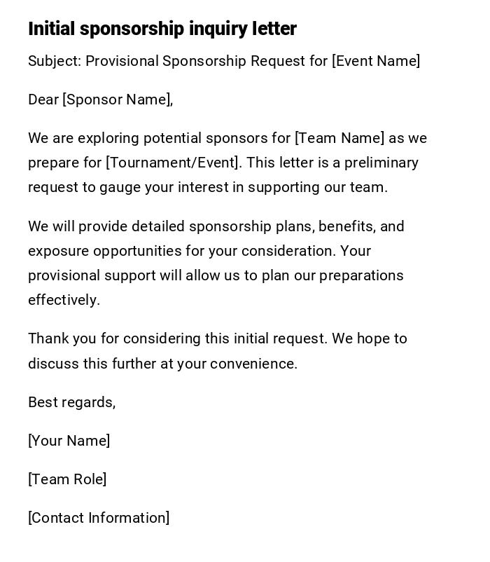 Initial sponsorship inquiry letter Initial sponsorship inquiry letter