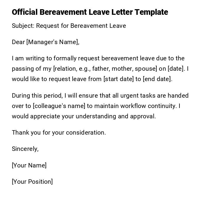 Official Bereavement Leave Letter Template Official Bereavement Leave Letter Template