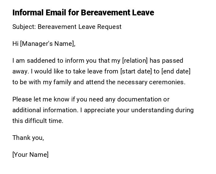 Informal Email for Bereavement Leave Informal Email for Bereavement Leave