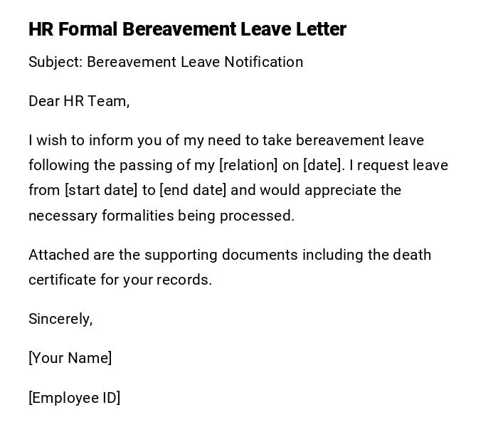 HR Formal Bereavement Leave Letter HR Formal Bereavement Leave Letter