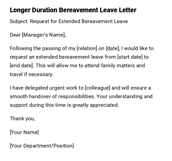 Longer Duration Bereavement Leave Letter Longer Duration Bereavement Leave Letter