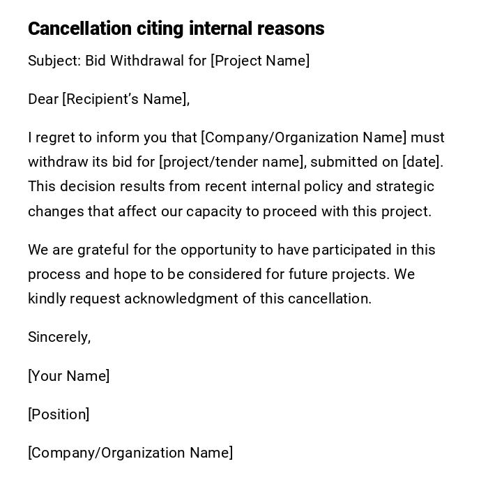 Cancellation citing internal reasons