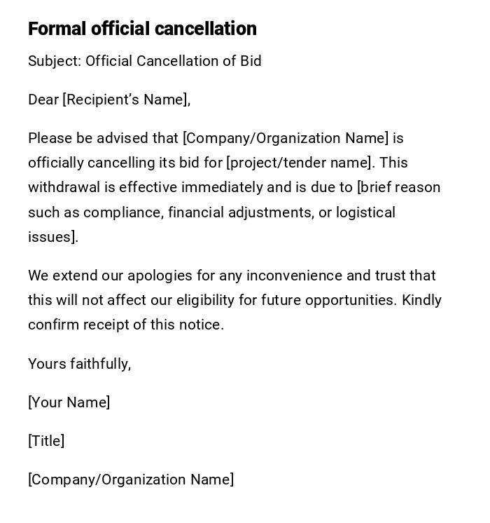 Formal official cancellation