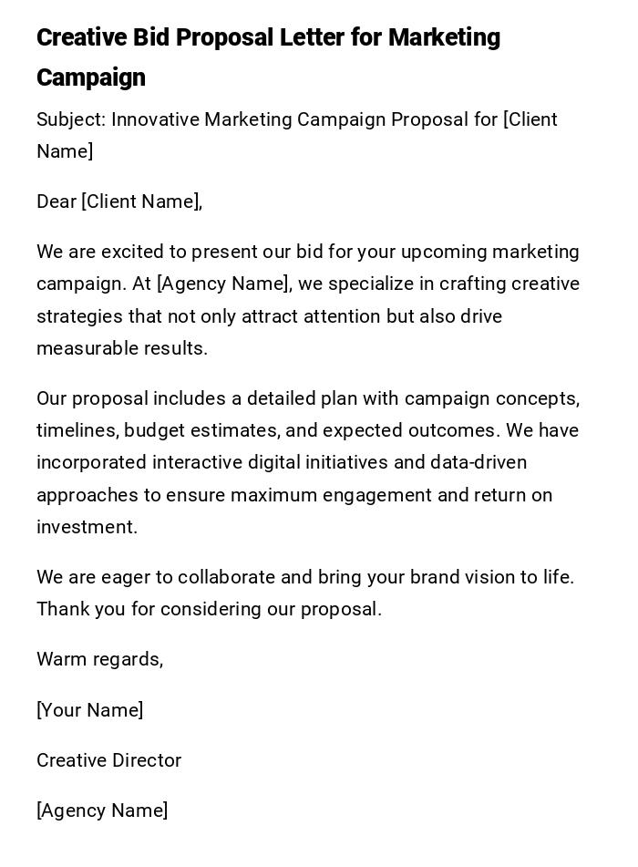 Creative Bid Proposal Letter for Marketing Campaign