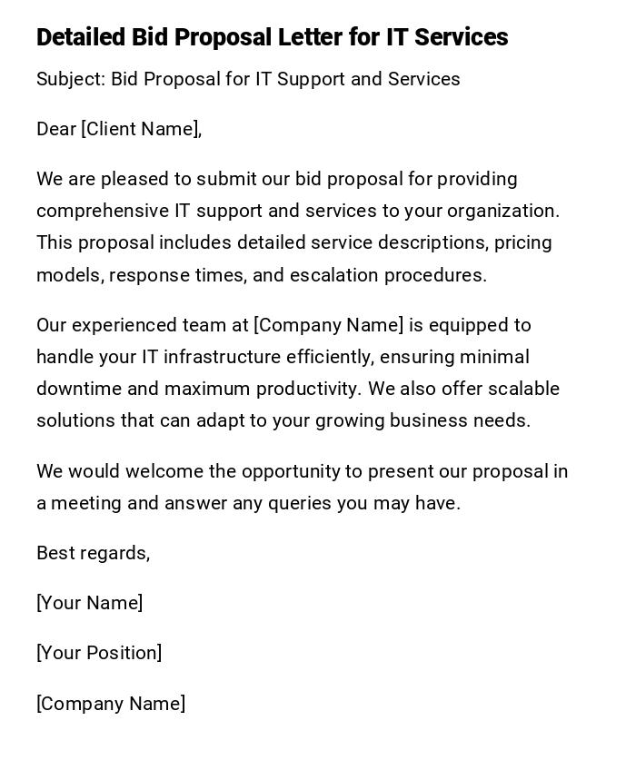 Detailed Bid Proposal Letter for IT Services