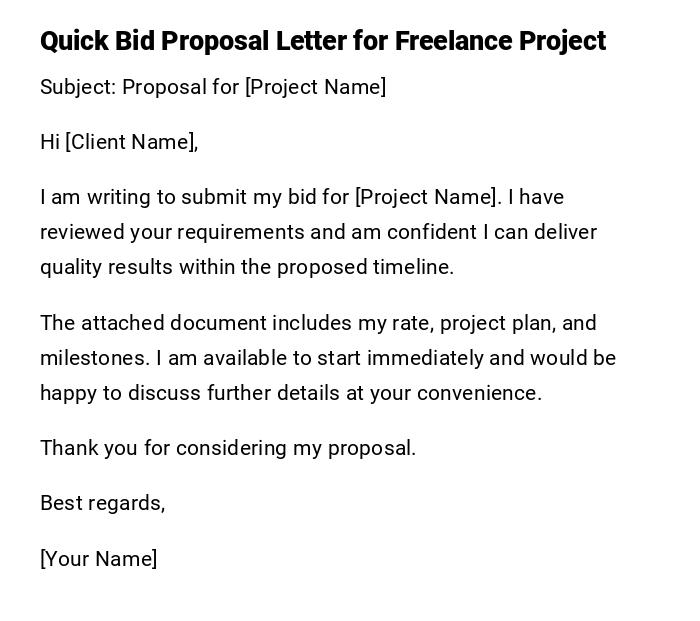 Quick Bid Proposal Letter for Freelance Project