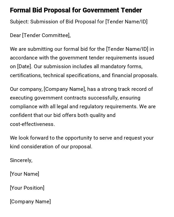 Formal Bid Proposal for Government Tender