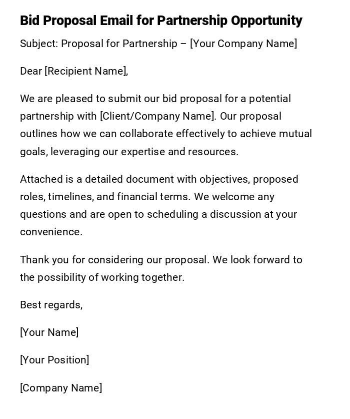 Bid Proposal Email for Partnership Opportunity