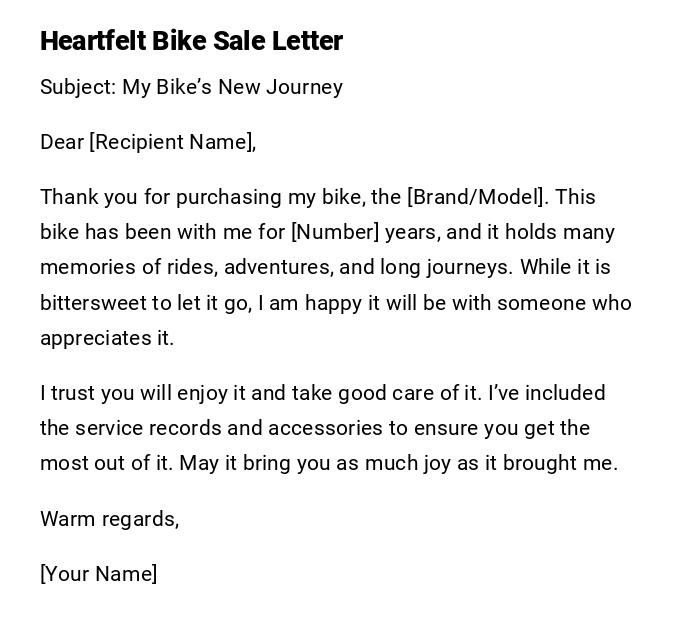 Heartfelt Bike Sale Letter Heartfelt Bike Sale Letter