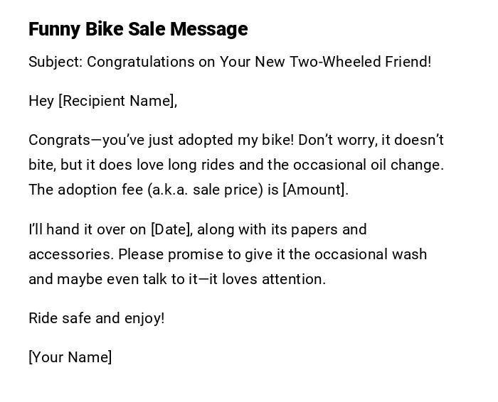 Funny Bike Sale Message Funny Bike Sale Message