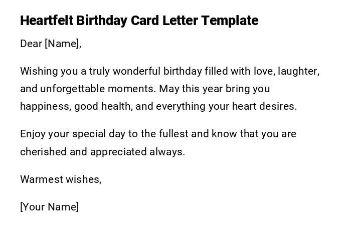 Heartfelt Birthday Card Letter Template