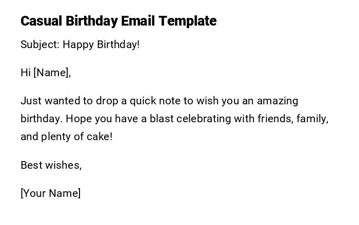 Casual Birthday Email Template