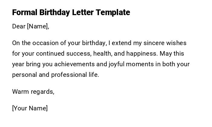 Formal Birthday Letter Template