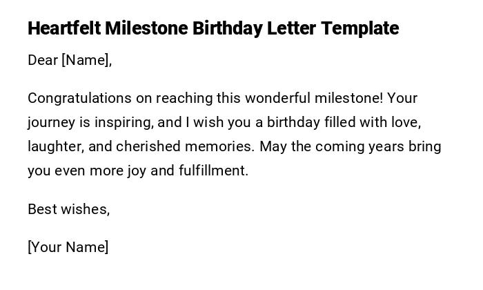 Heartfelt Milestone Birthday Letter Template