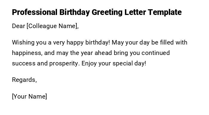 Professional Birthday Greeting Letter Template