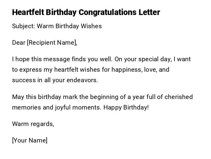 Heartfelt Birthday Congratulations Letter