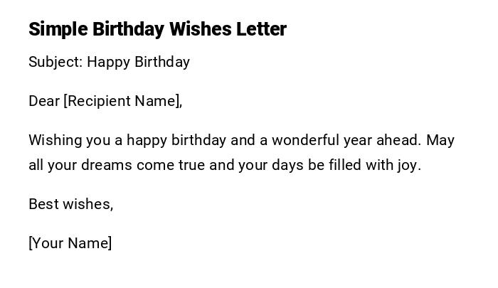 Simple Birthday Wishes Letter