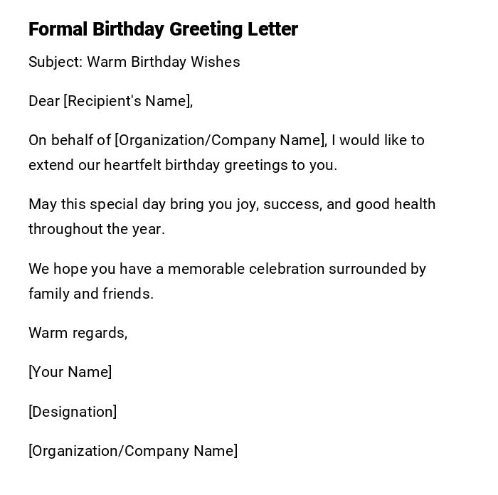 Formal Birthday Greeting Letter Formal Birthday Greeting Letter