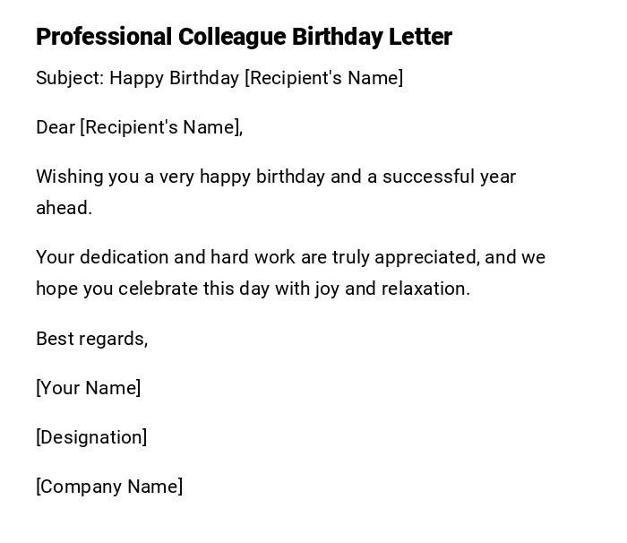 Professional Colleague Birthday Letter Professional Colleague Birthday Letter