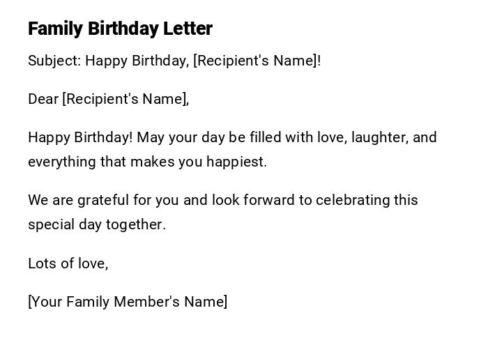 Family Birthday Letter Family Birthday Letter