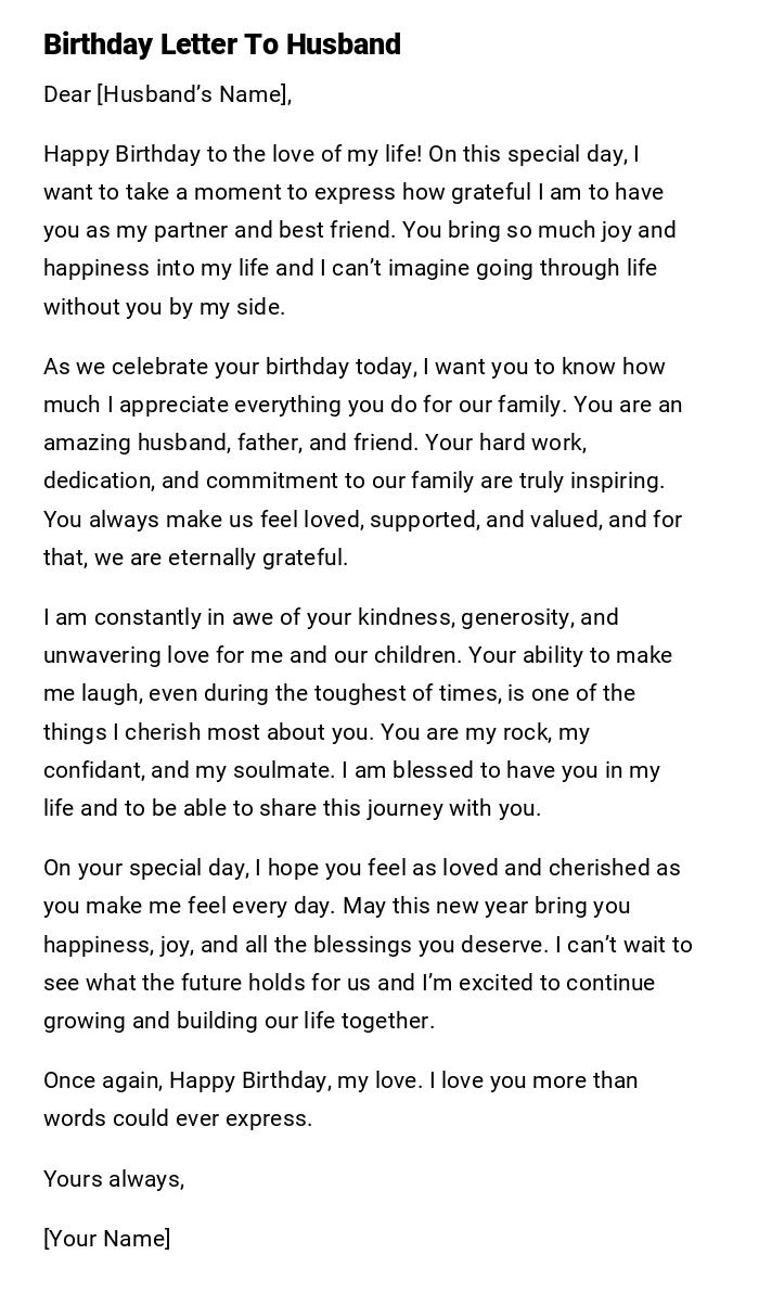 Birthday Letter To Husband