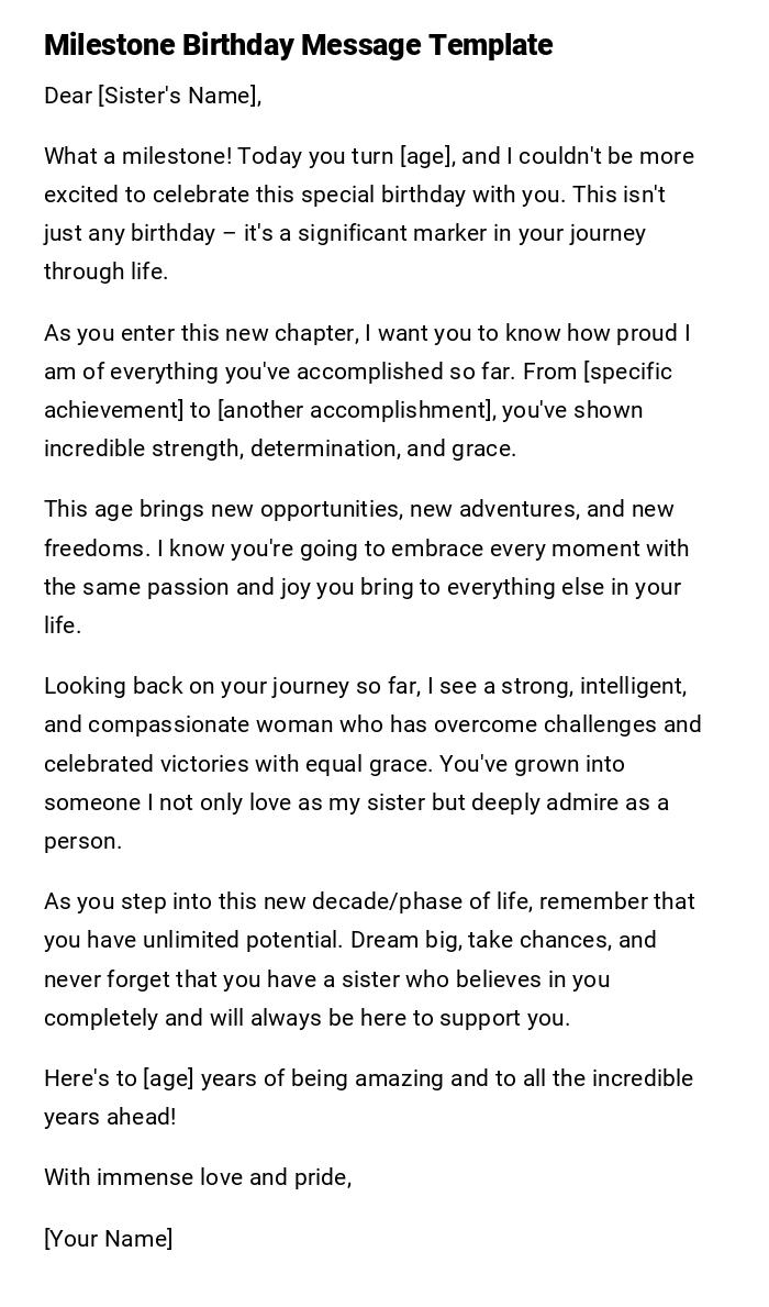 Milestone Birthday Message Template