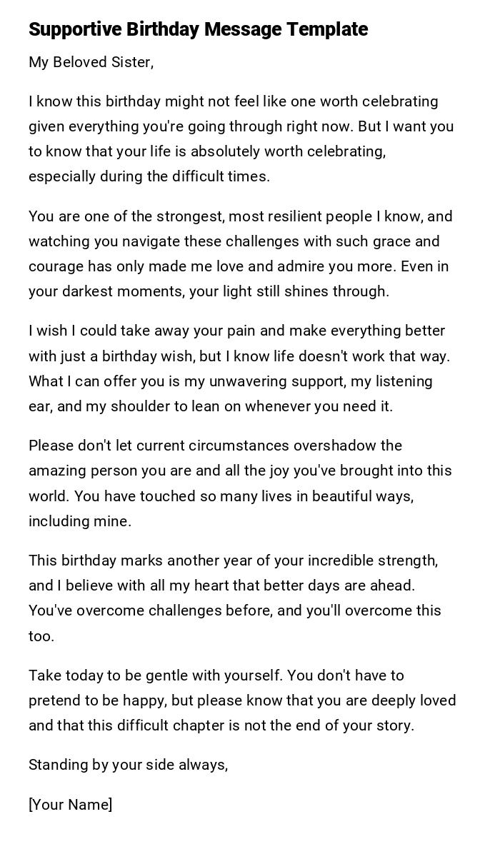 Supportive Birthday Message Template