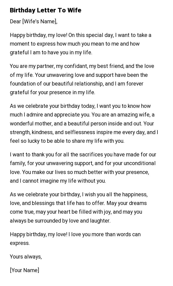 Birthday Letter To Wife