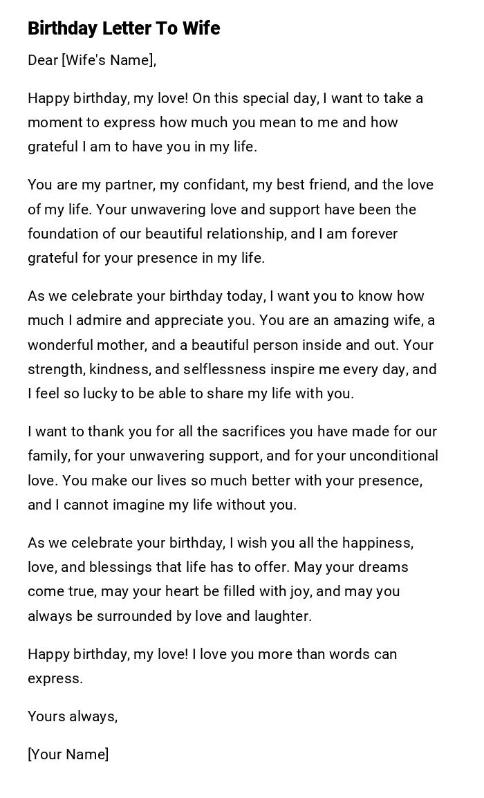 Birthday Letter To Wife