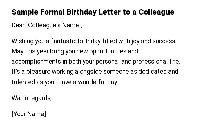 Sample Formal Birthday Letter to a Colleague