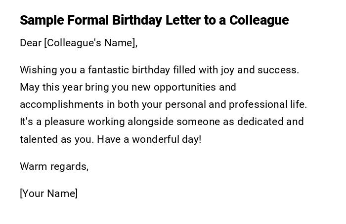 Sample Formal Birthday Letter to a Colleague