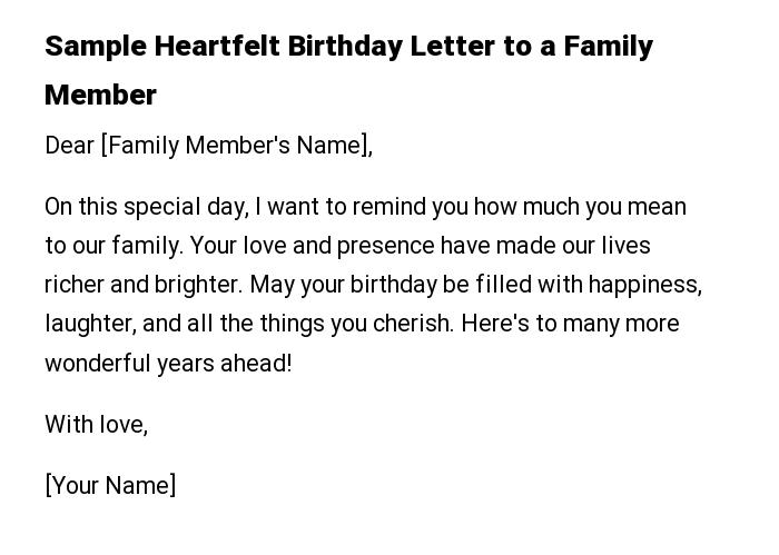 Sample Heartfelt Birthday Letter to a Family Member