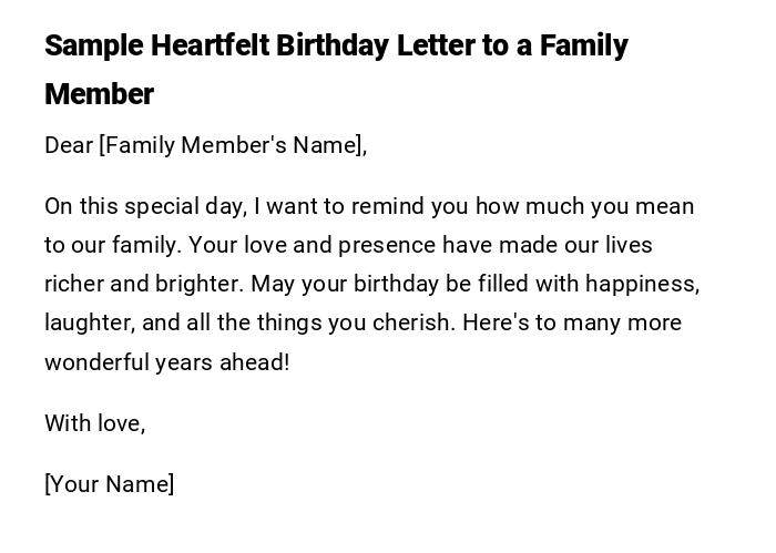 Sample Heartfelt Birthday Letter to a Family Member