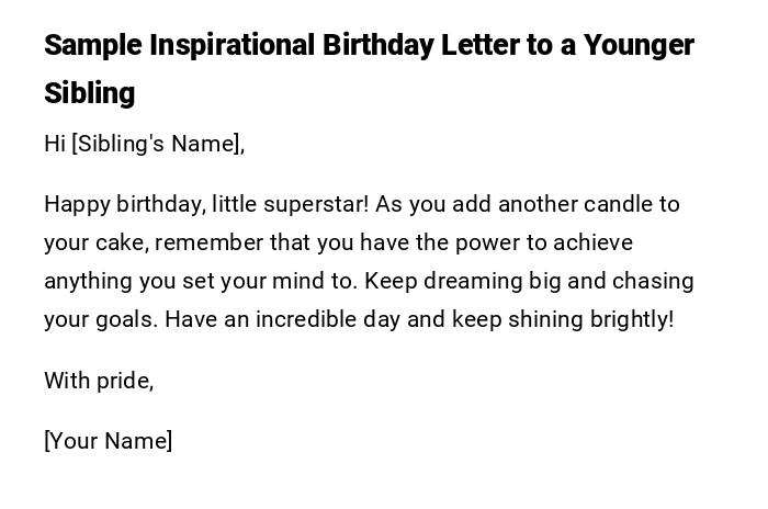 Sample Inspirational Birthday Letter to a Younger Sibling