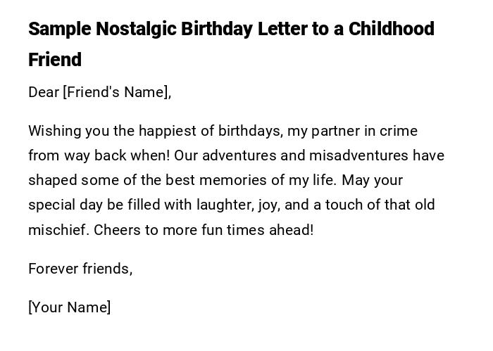 Sample Nostalgic Birthday Letter to a Childhood Friend