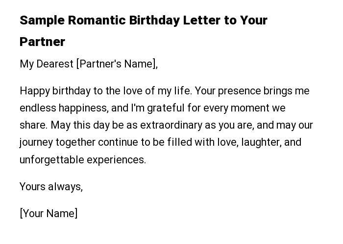 Sample Romantic Birthday Letter to Your Partner
