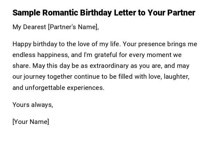 Sample Romantic Birthday Letter to Your Partner