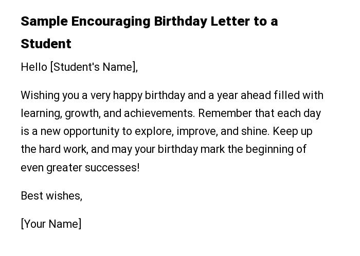 Sample Encouraging Birthday Letter to a Student